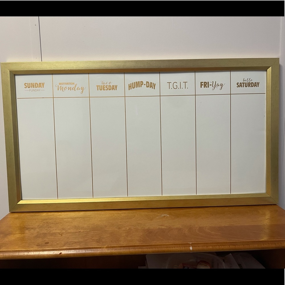 Weekly Dry Erase Board with Gold frame